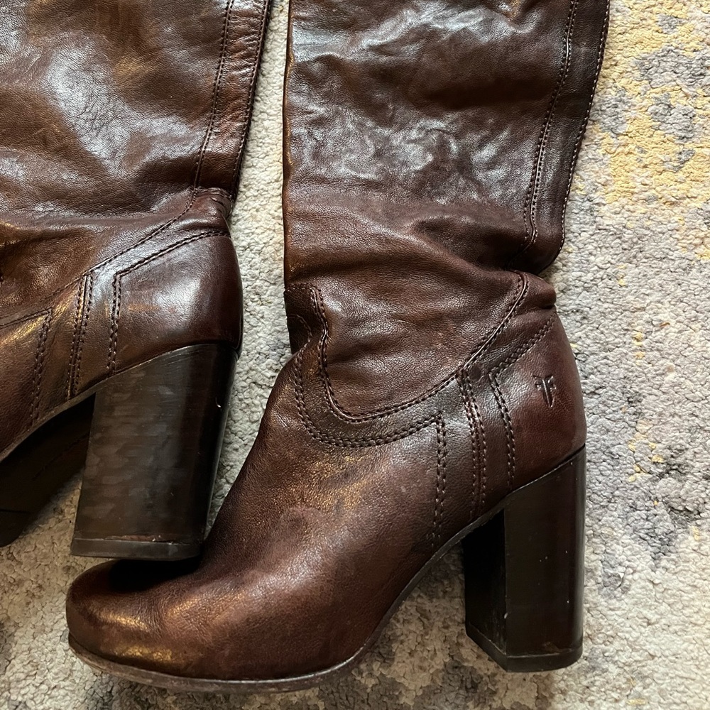 Brown leather Frye knee high boots size 6